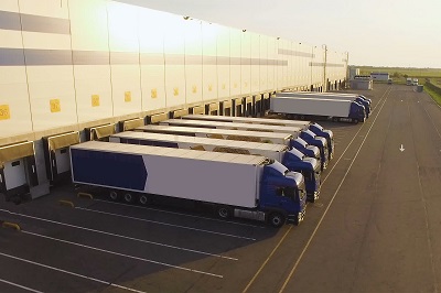 Semi trucks at warehouse